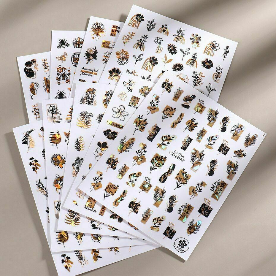 3D Nail Art Sticker Holographic Flower Clover Abstract Face Letter Slider NS18
