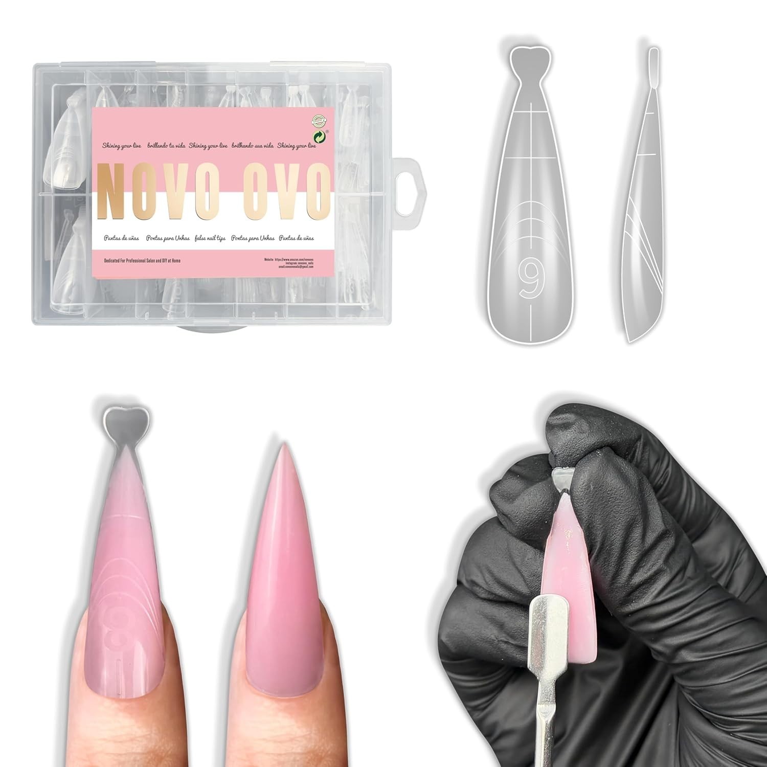 Stunning Medium/Long Stiletto Dual Forms for Polygel – 280 Pcs, 14 Sizes
