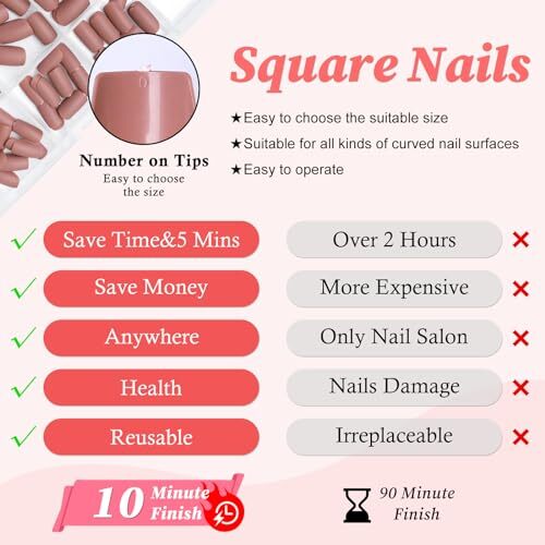 240pc Matte Square Press on Nails Medium Glue on Nails Fake Nails Medium Brown
