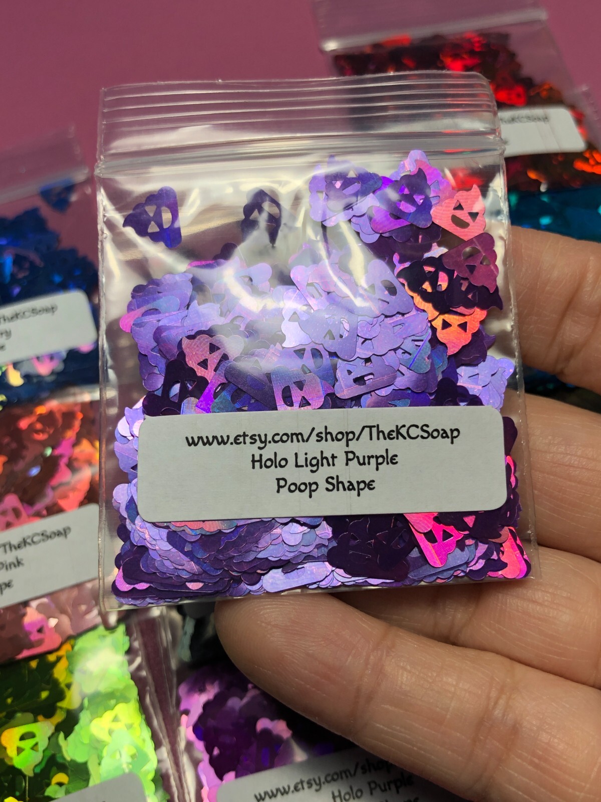 1OZ Solvent Resistant HOLO LIGHT PURPLE POOP Shape Glitter Epoxy US Seller