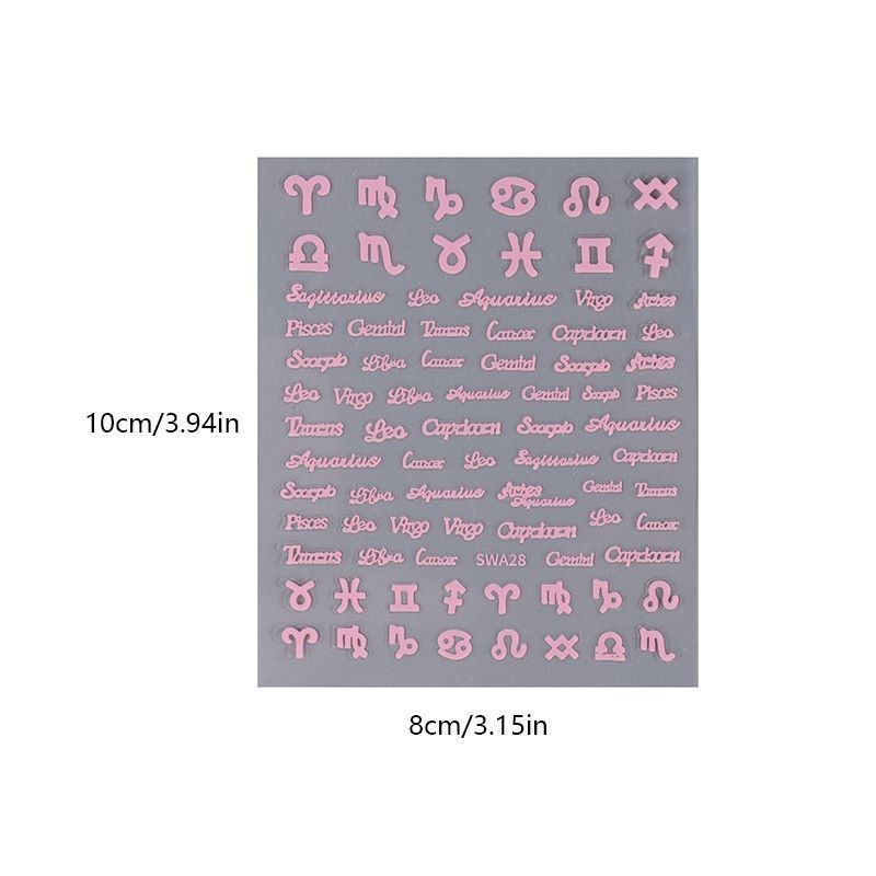 Zodiac Signs Words Nail Art Stickers: Symbols Astrologic Keys Gold Silver Pink