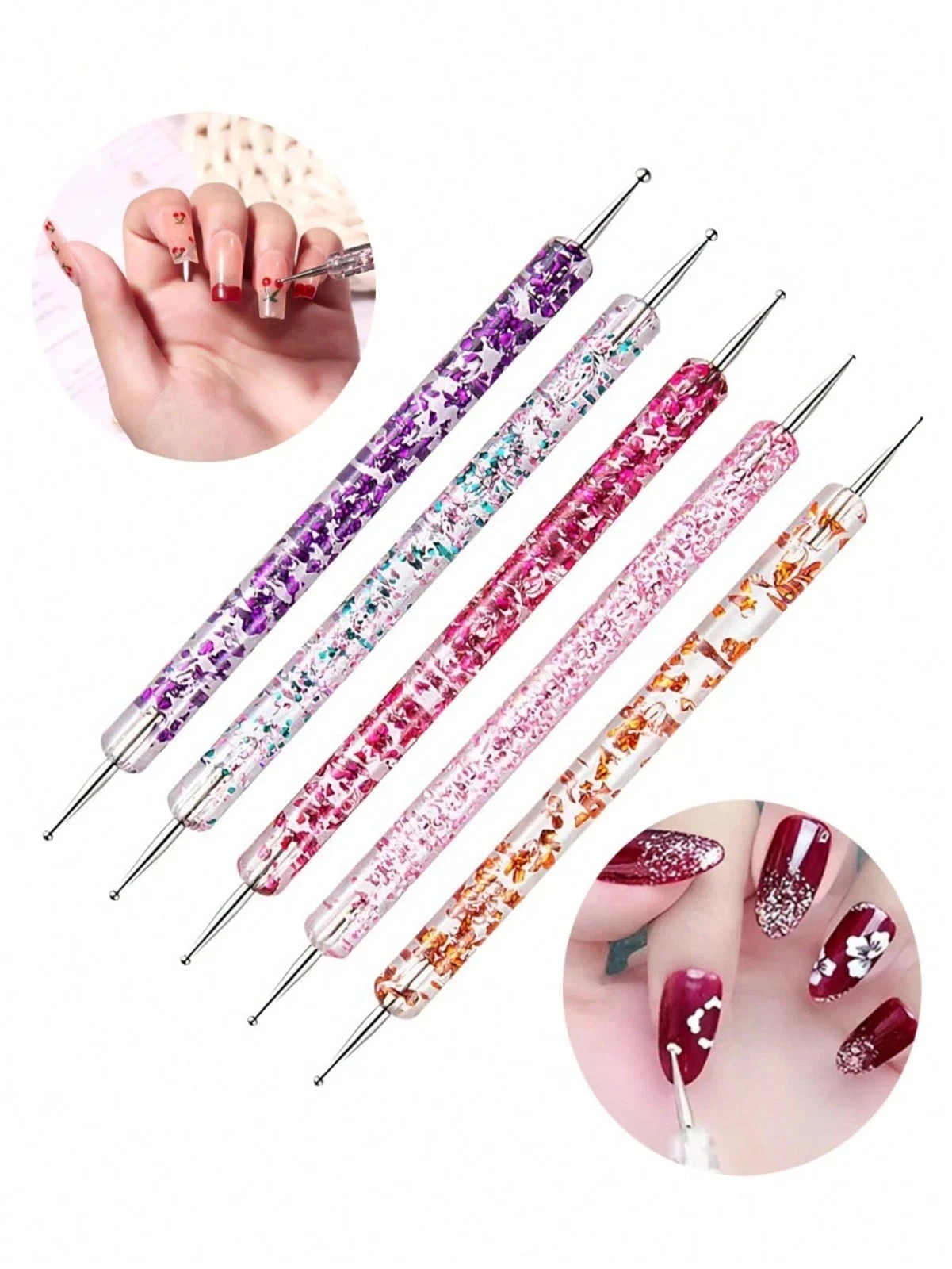 10 Pcs Nail Art Brushes Nail Dotting Tool Nail Art Tools 2 in1 Nail Art Tool Set