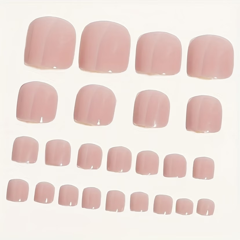 24pcs Glossy Sheer Nude Full Cover Press on Toenails for Women