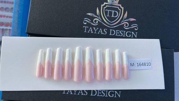 French Tip Nails + Custom Box | Extra Long Ballerina Nail | Medium or Large