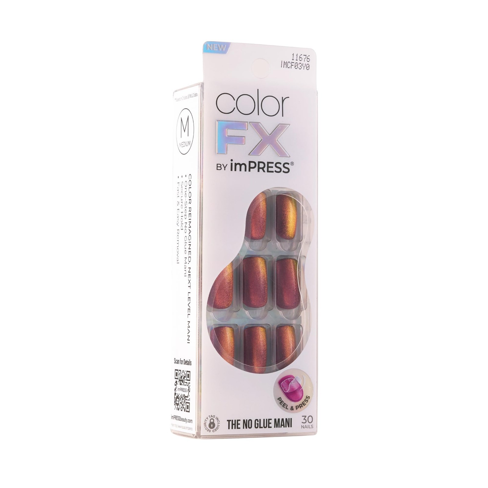 Impress Color FX No Glue Mani 30 Pcs Press on Nails, Medium False Nails, Meta…