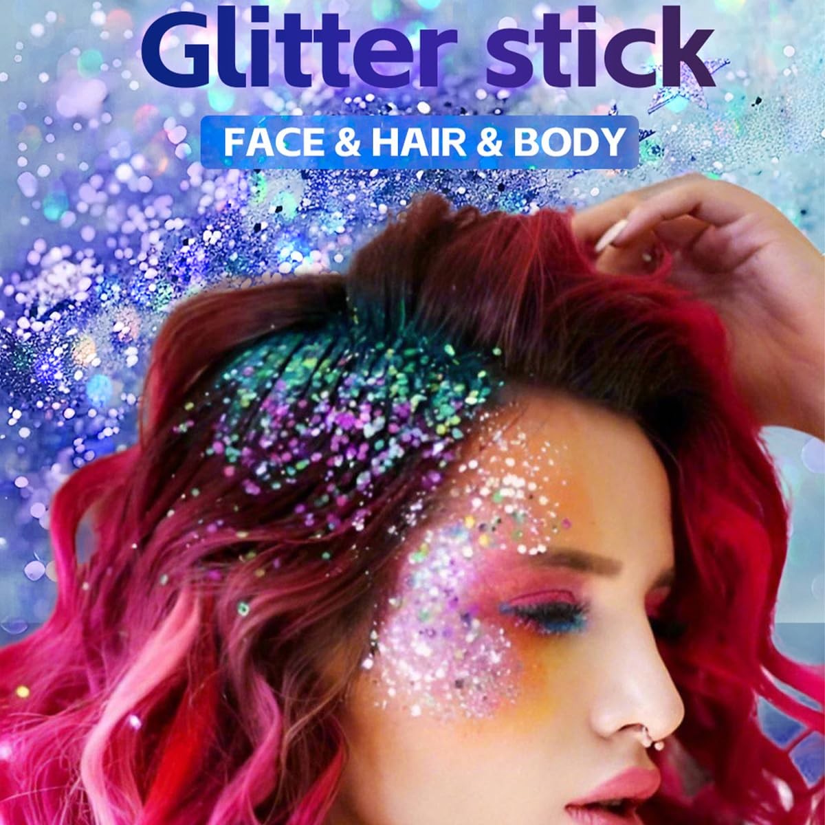 Pakivs 2Pcs Rainbow and Silvery Body Glitter Stick,Hair Face Glitter Gel Make…