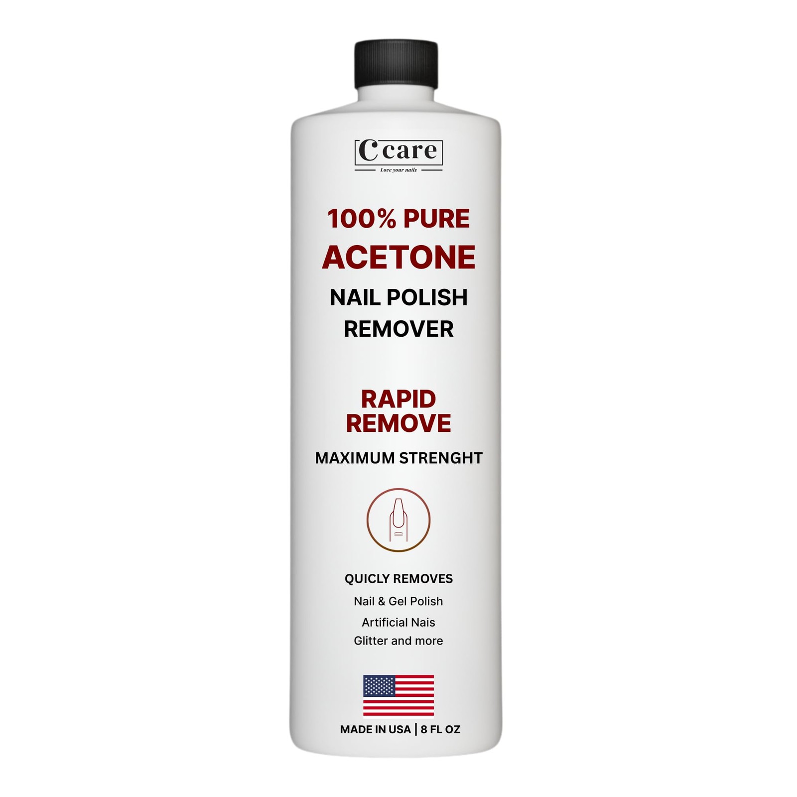 100% Pure Acetone Nail Polish Remover | 8 Fl Oz (Pack of 1), Clear