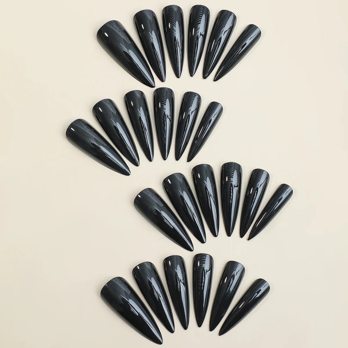 24PCS Extra Long Stiletto French Black Press On Nails Full Cover Fake Nails