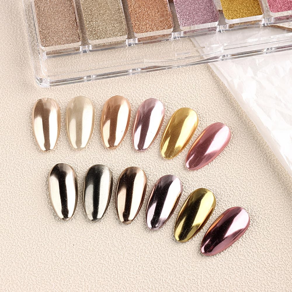 6 Colors Solid Chrome Nail Glitter Powder Set Metallic Mirror AGT-01