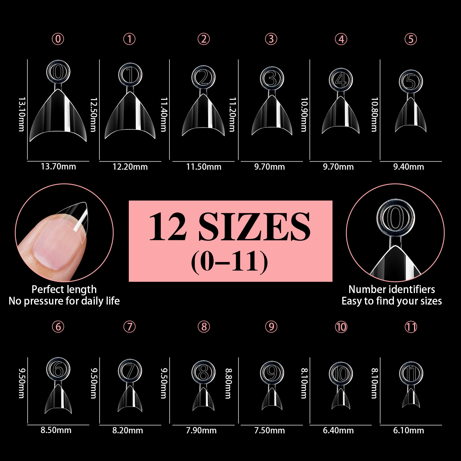 600pcs/Box False Nail Tips Short Oval/Round/Sqaure/Stiletto Finger Nails 12Sizes