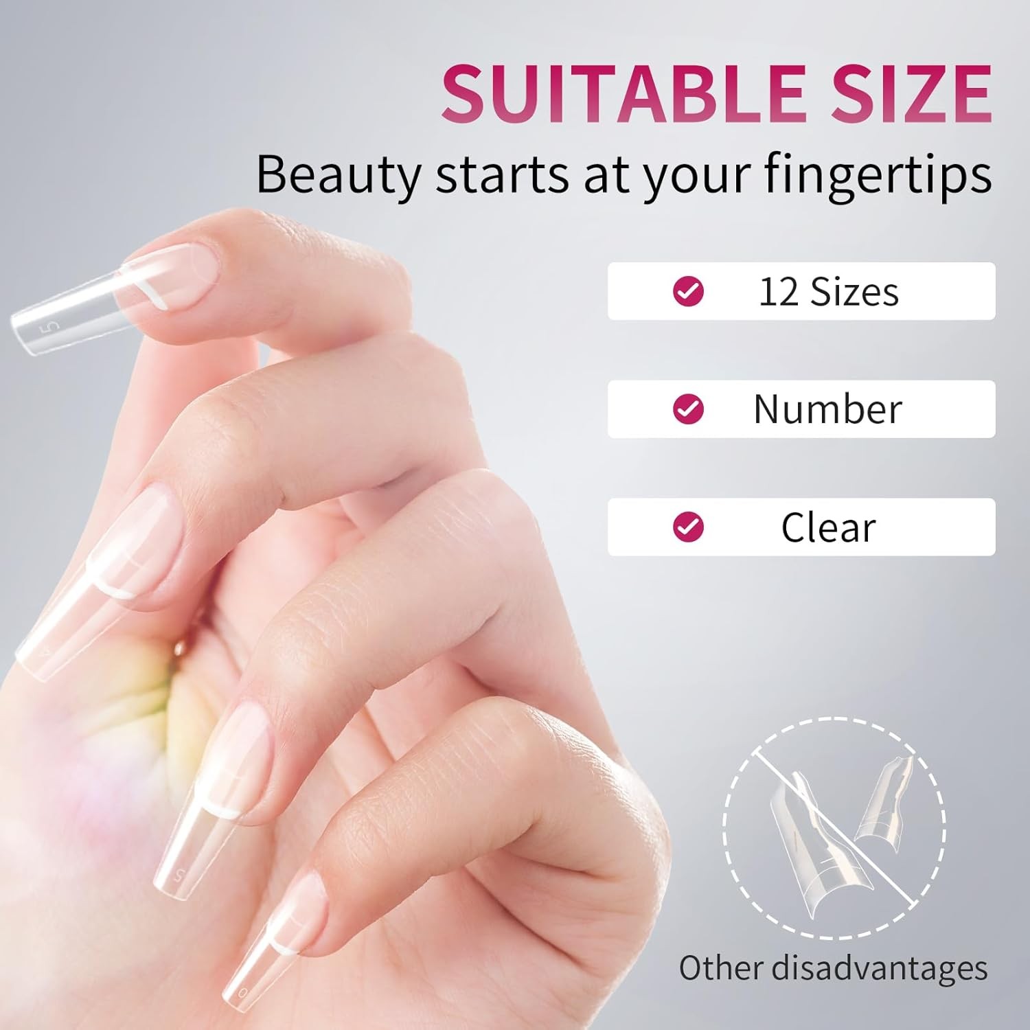 krofaue 600PCS Half Cover Coffin Nail Tips – Acrylic 12 Size Clear