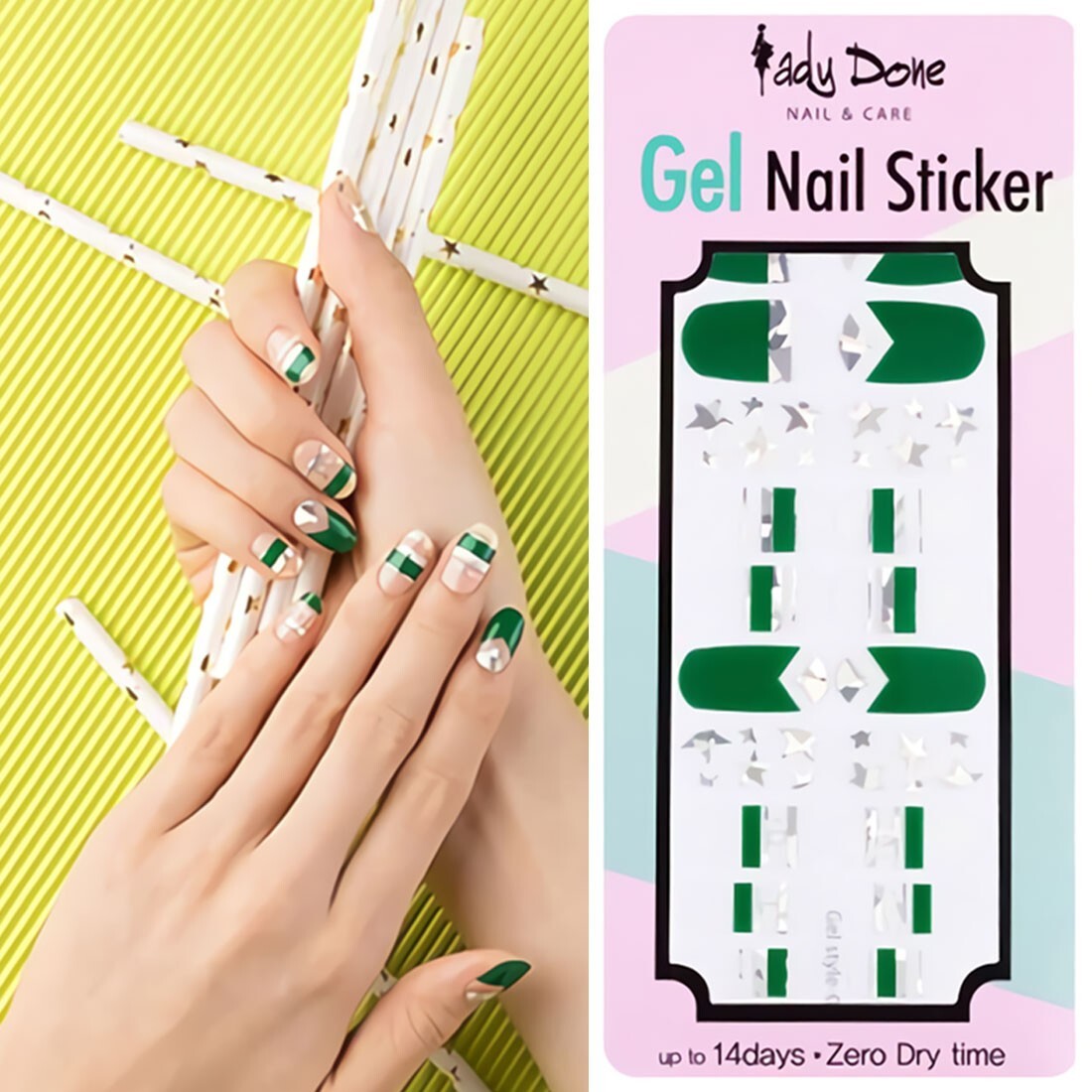 Green Silver Hologram Star Nail Wraps Korean Pattern Point DIY Daily Gel Polish
