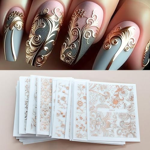 30 Sheets Nail Art Sticker 3D Self-Adhesive Hollow Rose Golden Lace Lace Flower