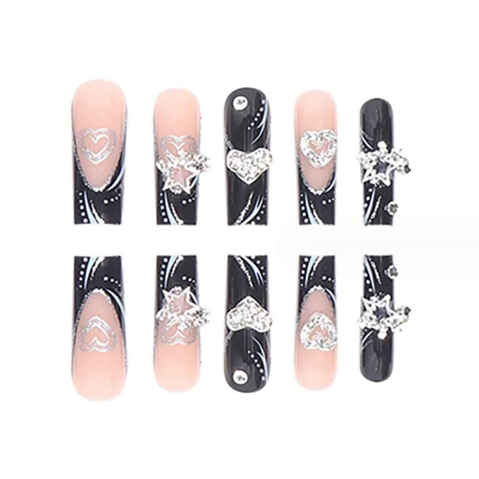 Black Nude Press on Nails Long Rhinestone Pink Fake Nails Black Nails Square …