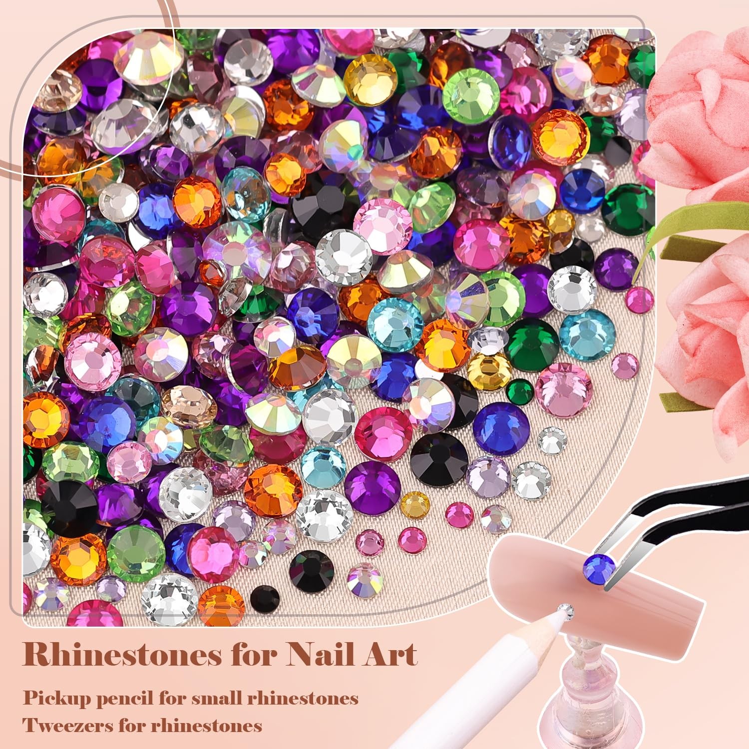 Nail Art Rhinestone Kit, 15ml Rhinestone Gel Glue+Colorful Gems+Flatback Glas…