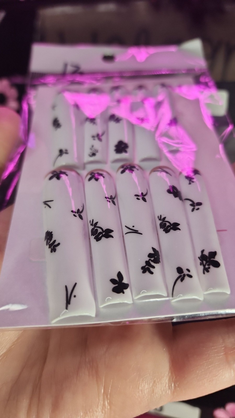 Medium Size Super Long White Square Handmade 10 Pc Press-on Nail Set