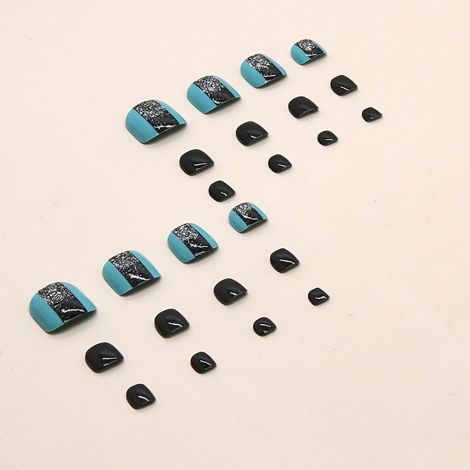 Short Press on Toenails Glossy Acrylic Square Shape Fake Toenails with Silver…