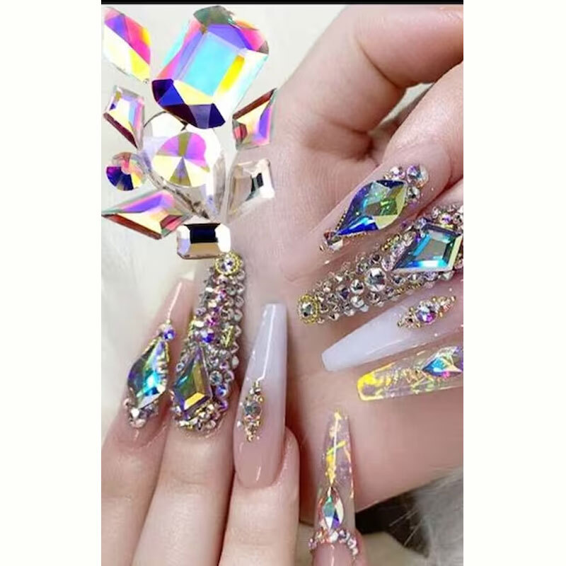 Rhinestones 3D Nail Art Decorations Jewelry Sparkle Beads + 72 PC Clear Gel Nail