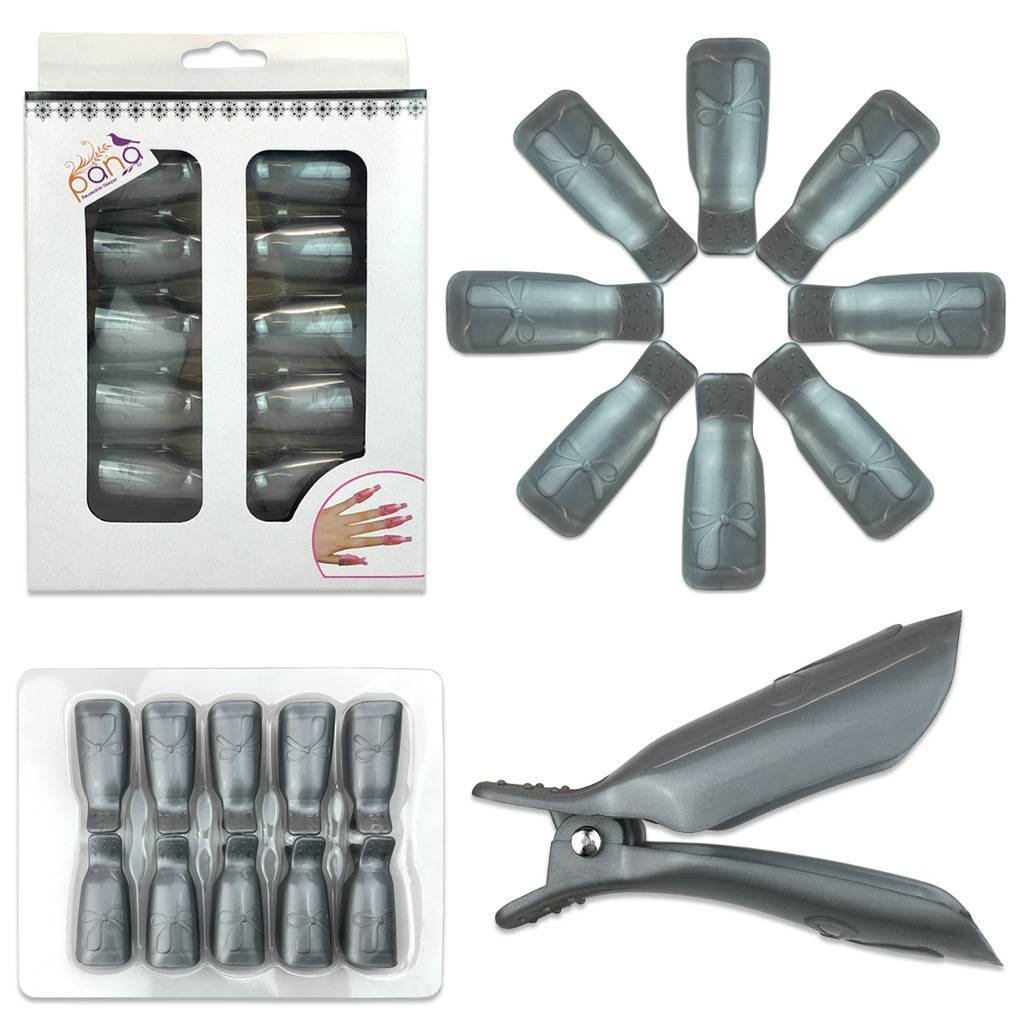 1pk Bow Ribbon Style Silver Acrylic Nail Soak Off Finger Cap Clips Wrap Tool