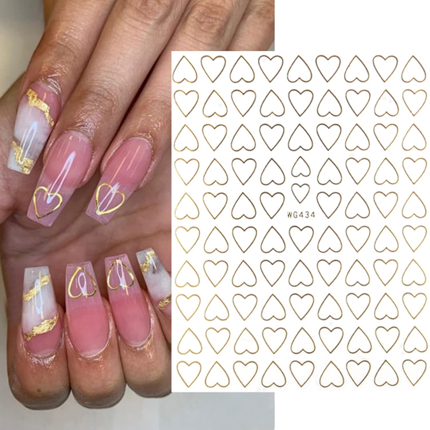 Gold Nail Stickers, -Adhesive 3D Designs – Love Heart, Stars, Circle, Triangl…
