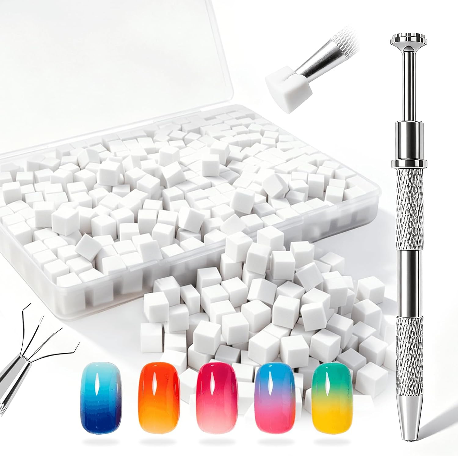 200PCS Soft Nail Sponges with 1PCS Grabbing Pen for Ombre and Aura, Reusable Sof