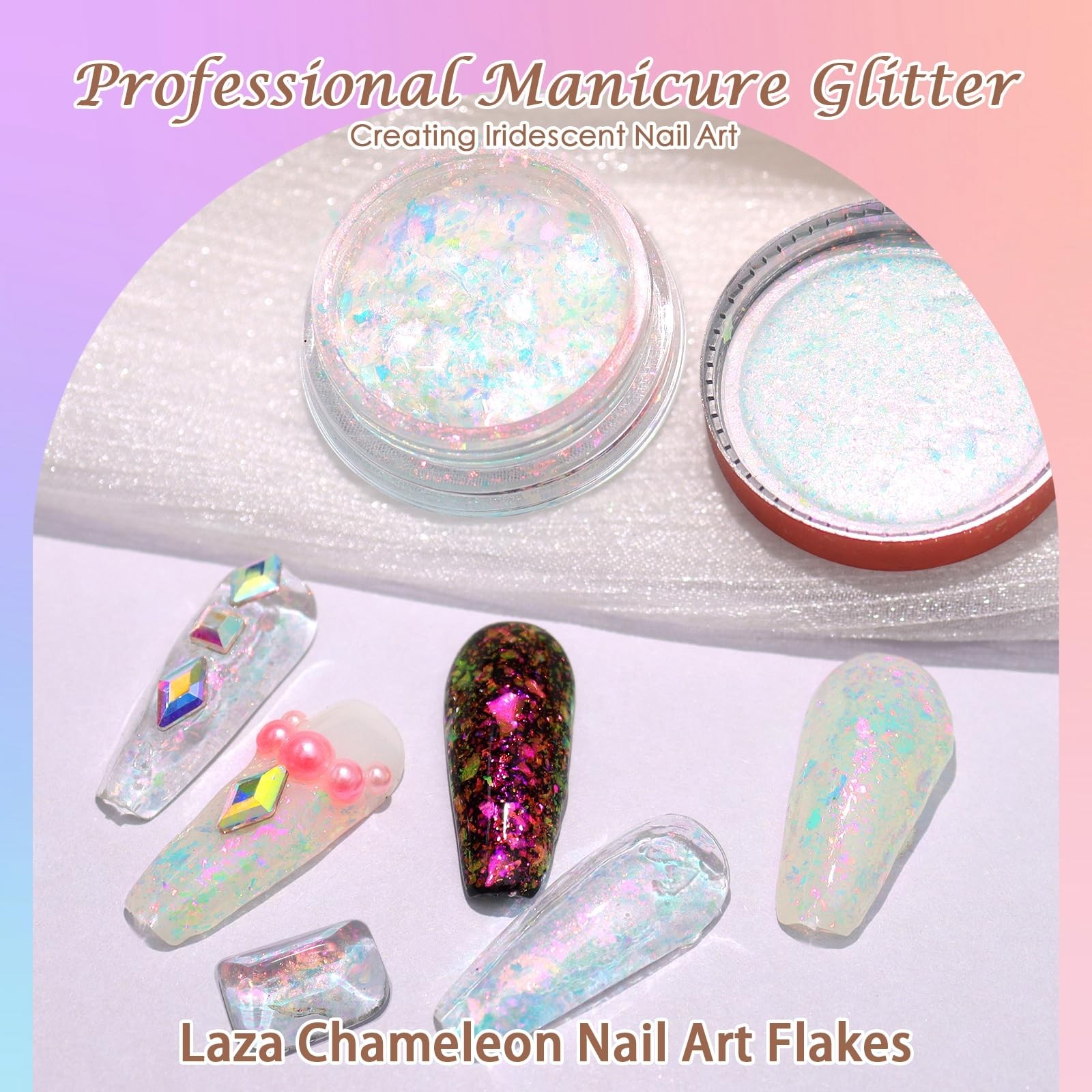 Laza Monet Garden Chameleon Flakes Nail Glitter Irregular Opal Nail Foil Flak…
