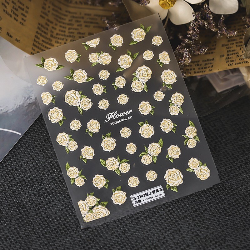 3D Yellow Rose Nail Art Stickers, Flowers Nail Stickers (265)
