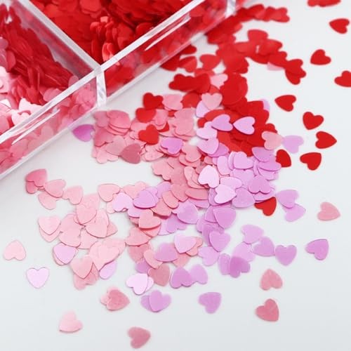6 Grids Valentines Nail Art Glitter Sequins 3D Red Pink Purple Heart