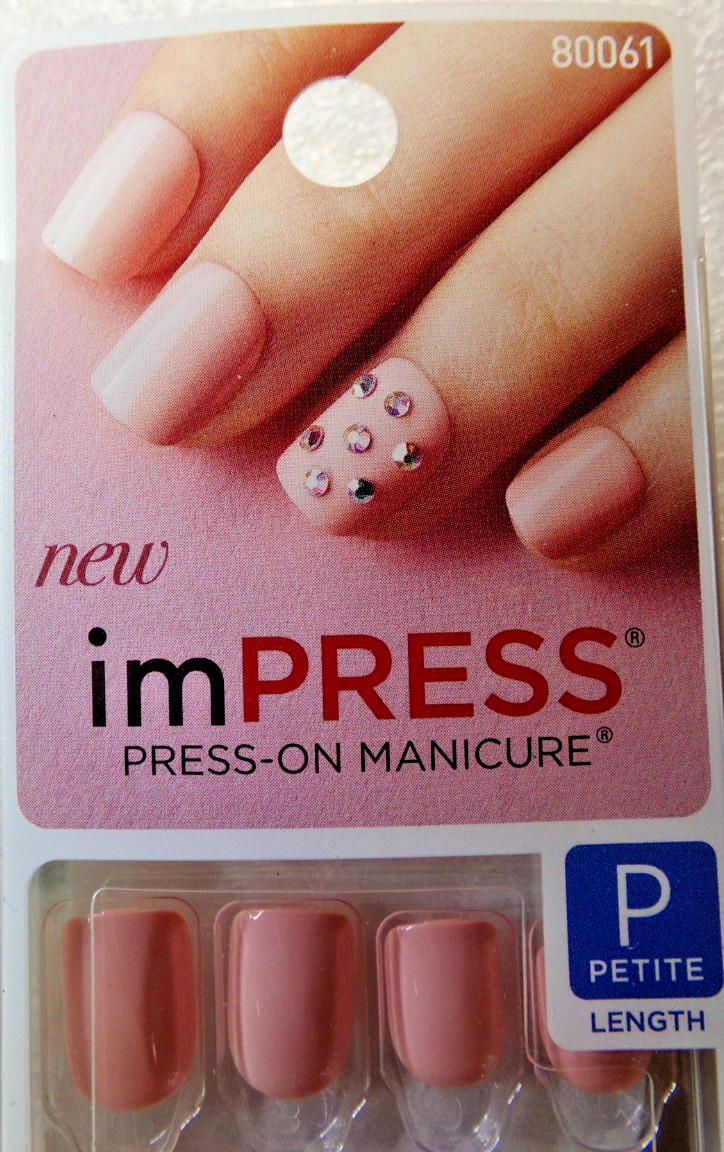 IMPRESS NAILS PRESS ON SHORT – Shiny Pink with Gems Petite Size