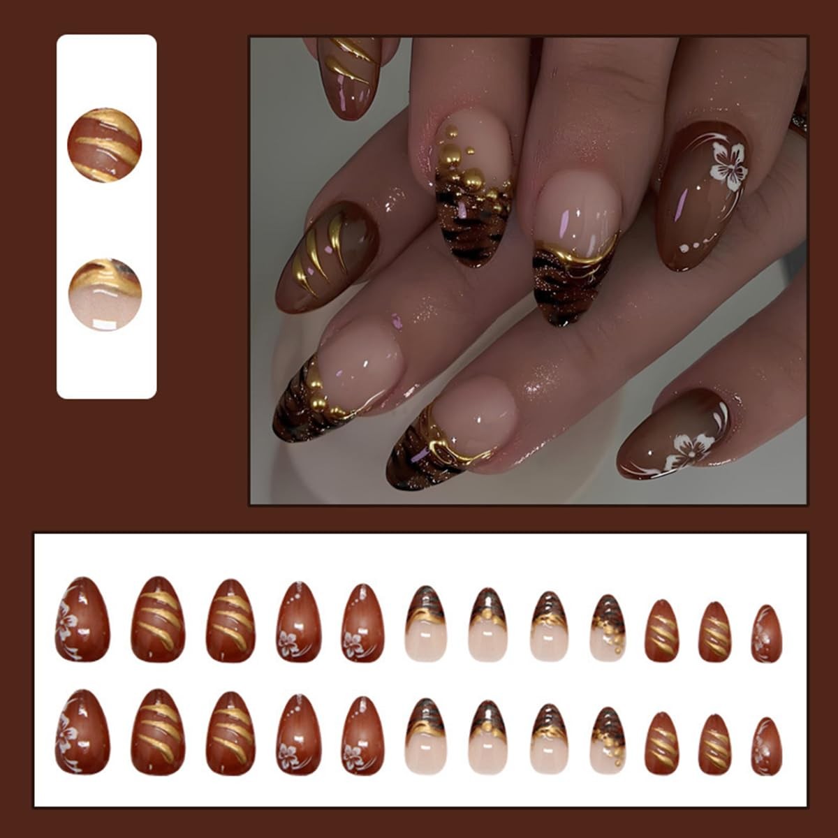 24Pcs Fall Press on Nails Short Almond Fake Nail