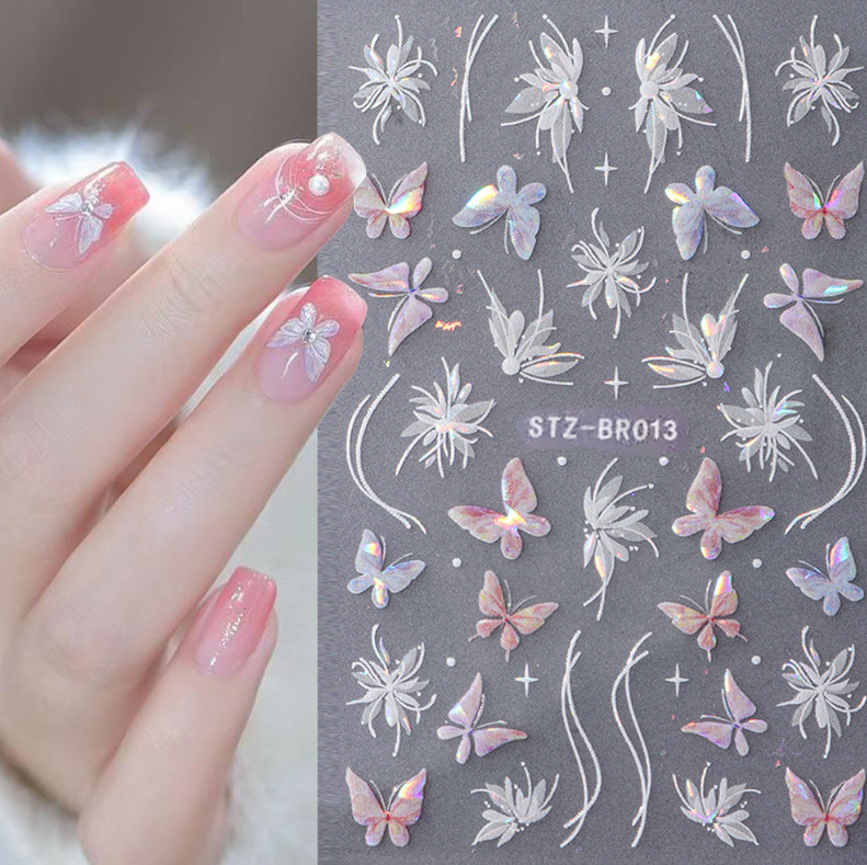 3D White Lace Flower Nail Art Lily Petal Floral Matte Effect Nail Stickers NH27