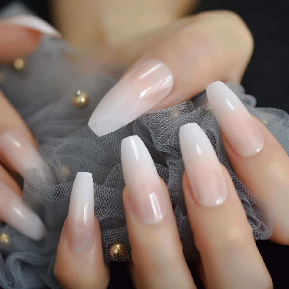 24 New Ombre French Press on Nails Kit w glue extra long coffin gradient