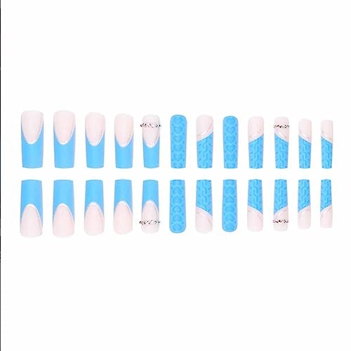 Blue Press on Nails Extra Long, Acrylic Fake Nails French Gorgeous Nails 1