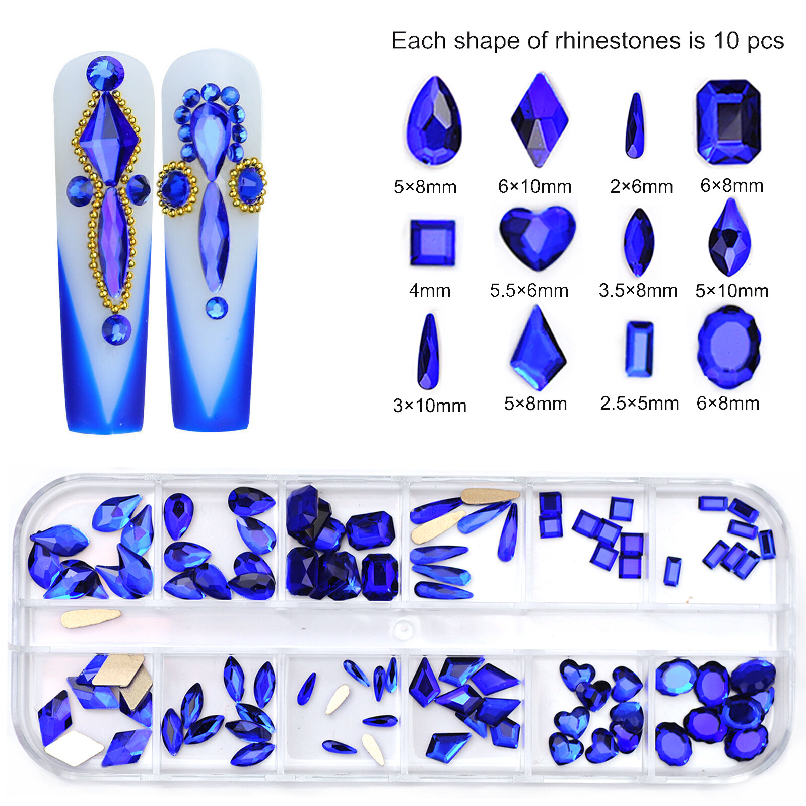 12Box/Set Crystal Rhinestone Diamond 3D NON hotfix Nail Art Decoration 120pcs