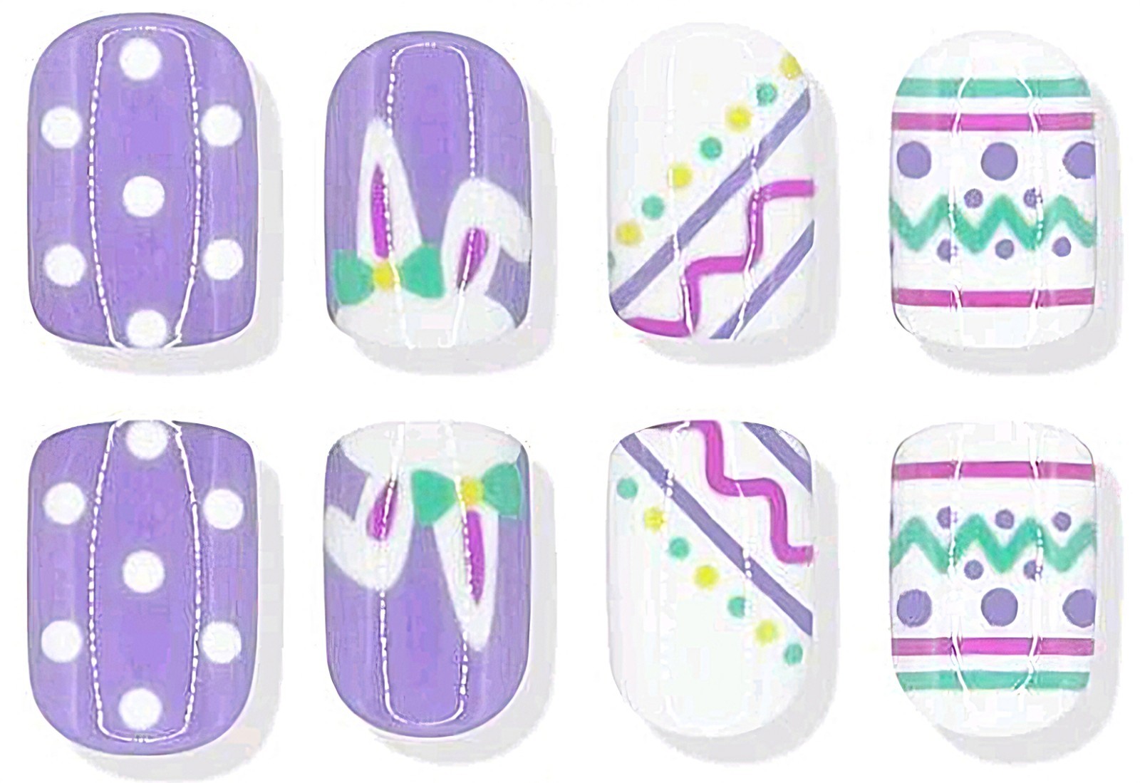 Press-On Nails Easter Bunnies Lavender Dots White Short Shiny