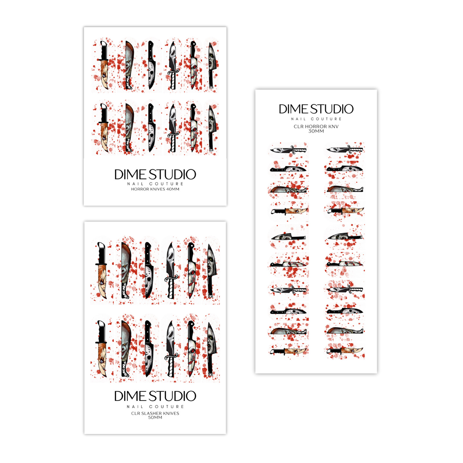 Slasher Knives Clear Halloween Nail Decals Water Transfer Nail Wraps