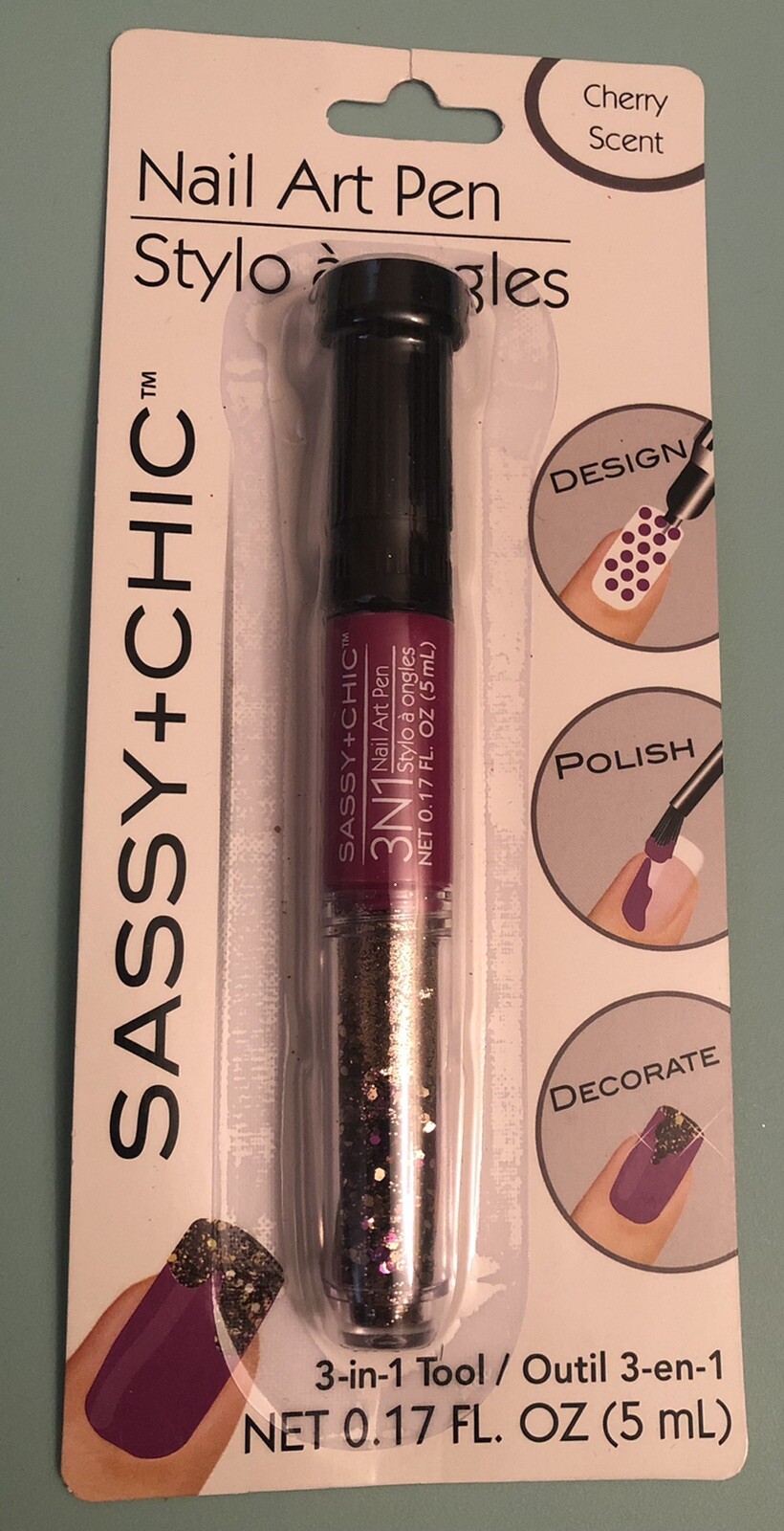 Sassy+Chic 3-in-1 Nail Art Pen Design Polish Decorate Cherry Scent Greenbriar