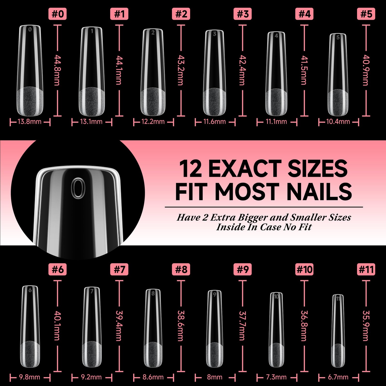 UNA GELLA Long Square Gel Nail 12 Sizes (Length Not Specified), Full