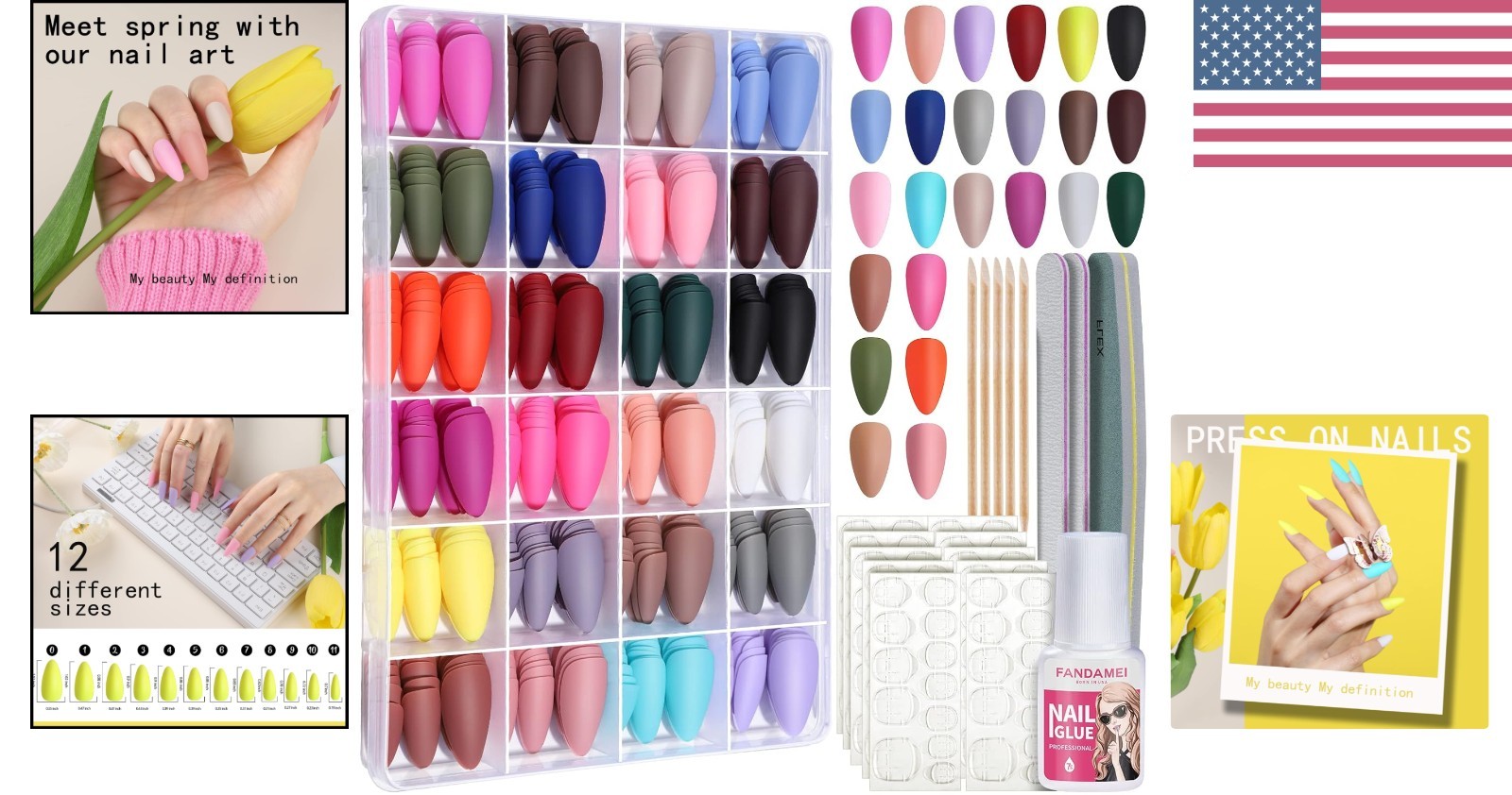 Versatile 576PCS Press On Nails in Almond Matte – Easy to Apply & Glamorous