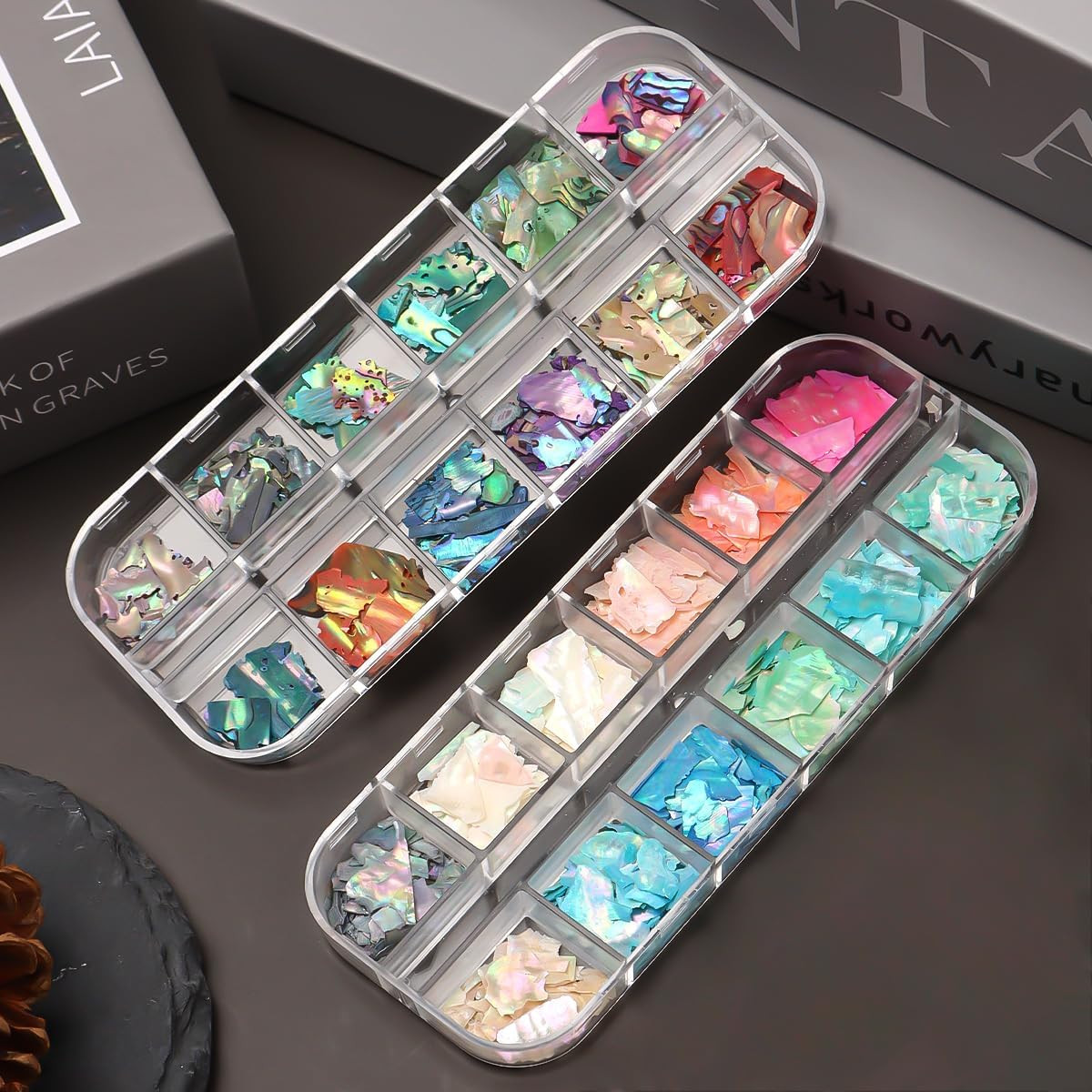 Aurora Shell Nail Glitter Flakes,Holographic Irregular Abalone Slices Sea Shell