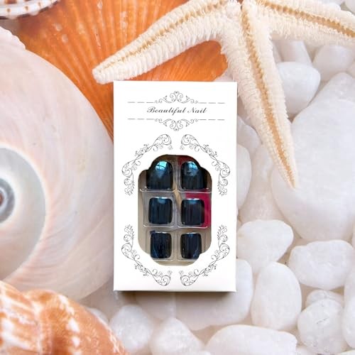 24Pcs Blue Press on Toenails Short Square Square Chrome False Toenails C12