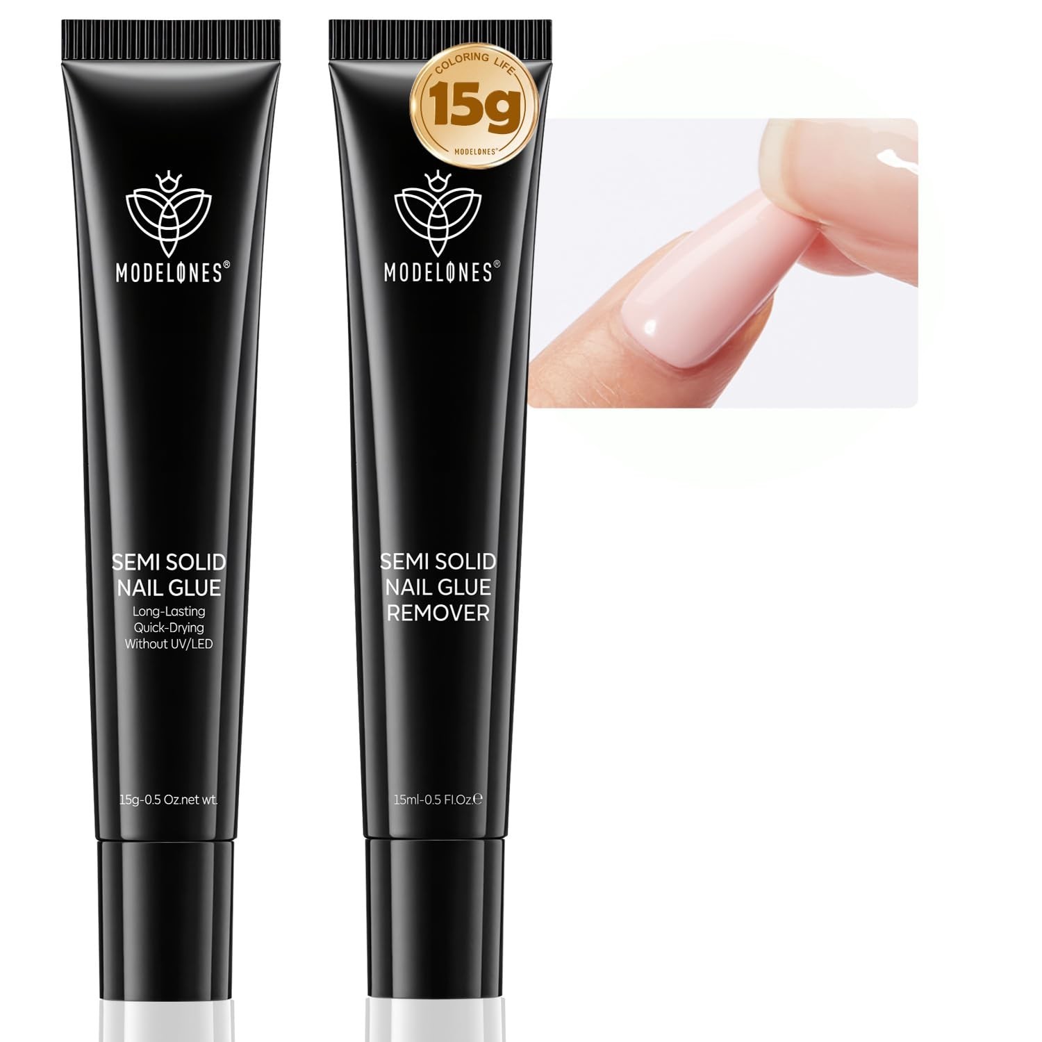 modelones 15g Nail Glue for Press Ons with Remover Set Quick Drying No UV Light