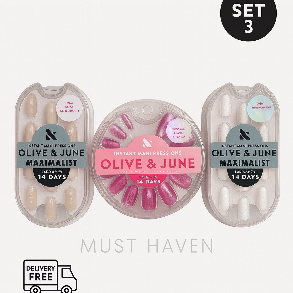 Olive & June Press-On Nails Set of 3 | Pink, White & Nude | 14 Days Wear