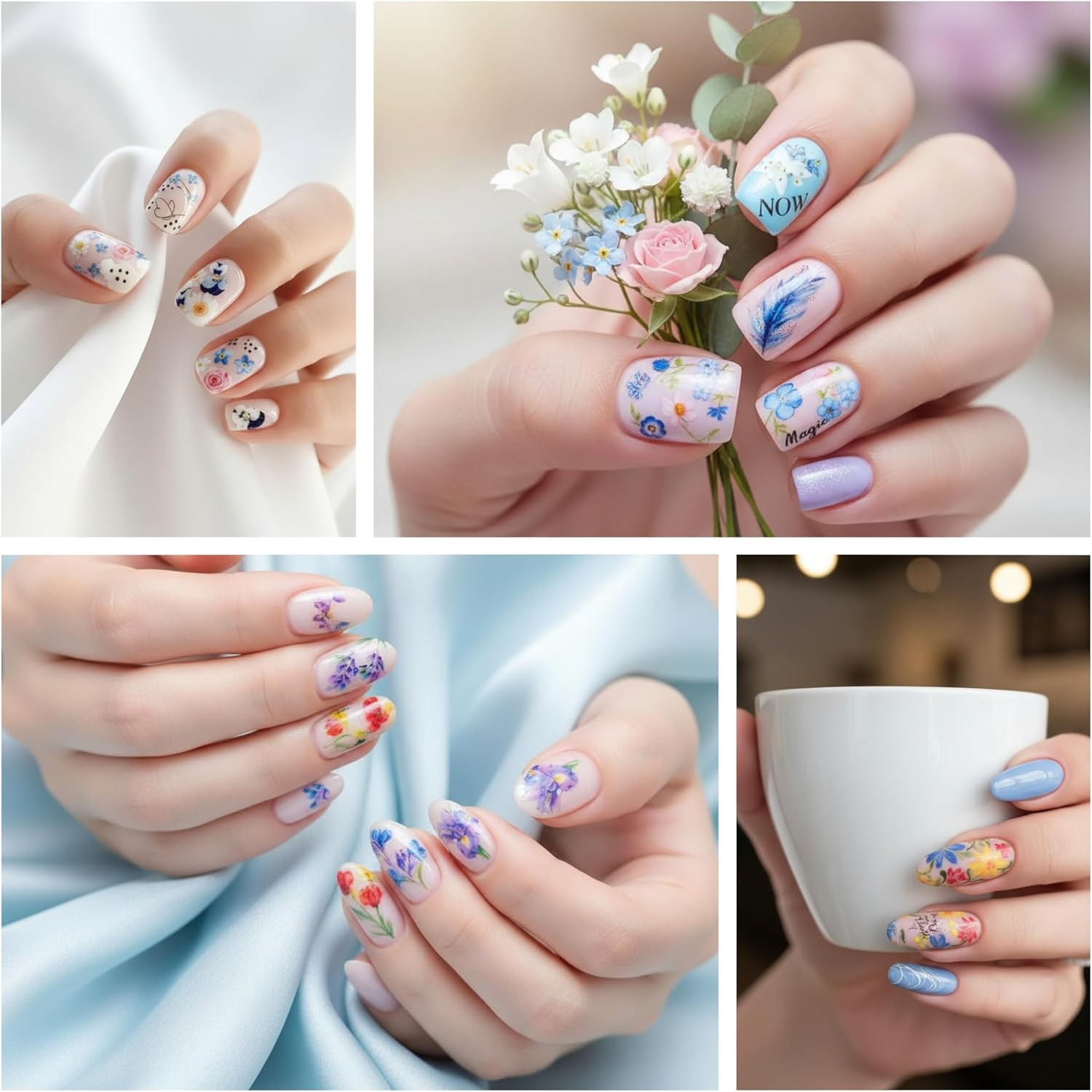 Flower Nail Art Stickers, Flower Nail Decals Water Transfer Nail Art Supplies Su