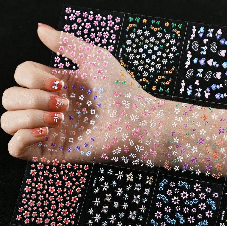 30PCS Nail Art Sticker Decal Blue Black Daisy Flower Lace Slider Manicure NS54