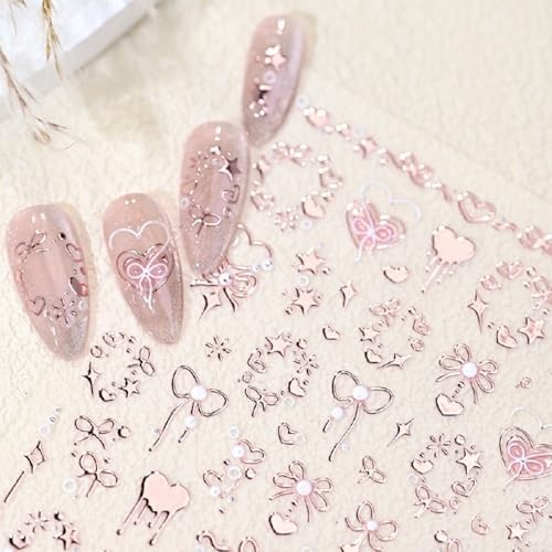 5D Embossed Nail Art Stickers 3D Self-Adhesive Bronzing Bow Heart Nail