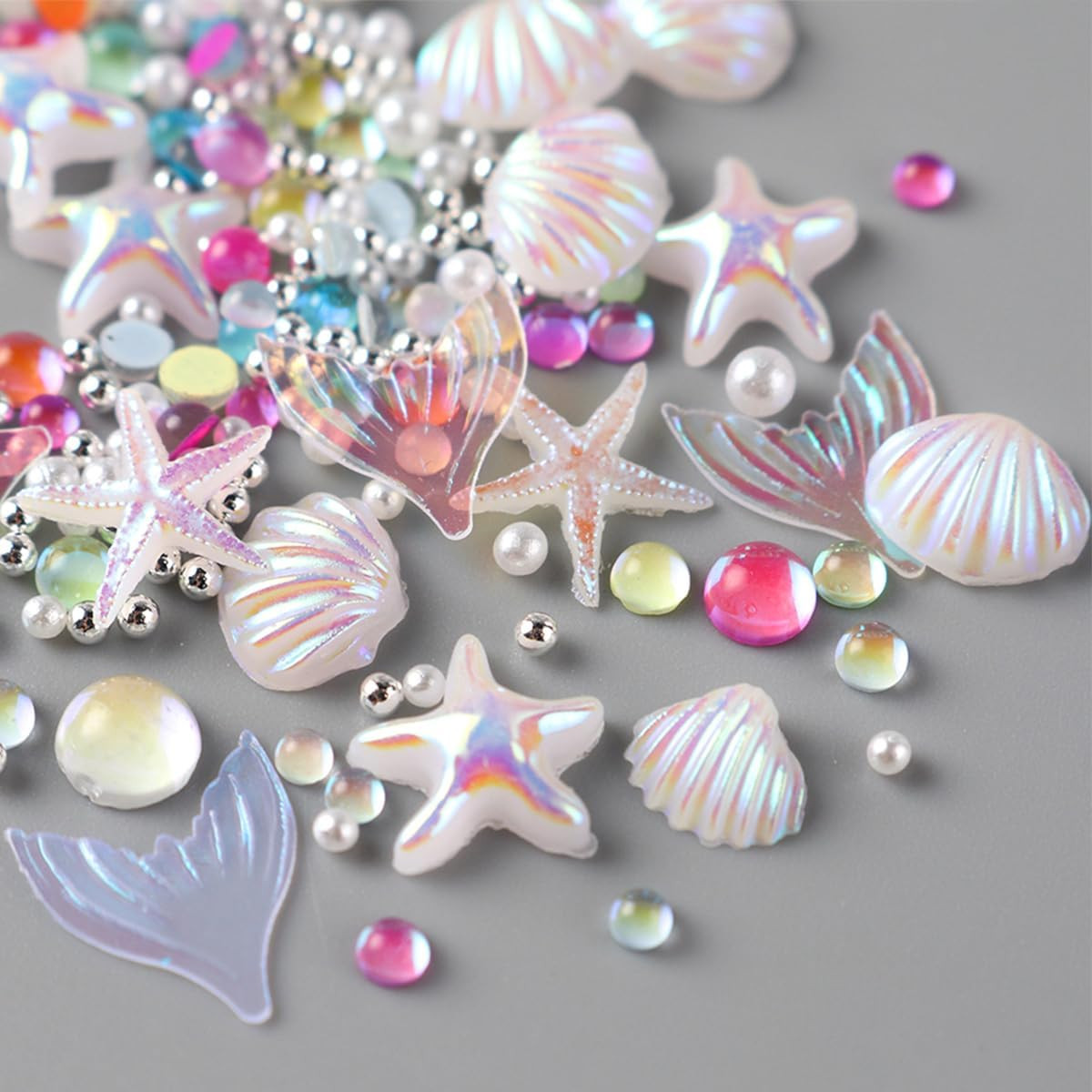 200Pcs 3D Aurora Beach Nail Charms Set Summer Ocean Nail Art Charms with Mermaid