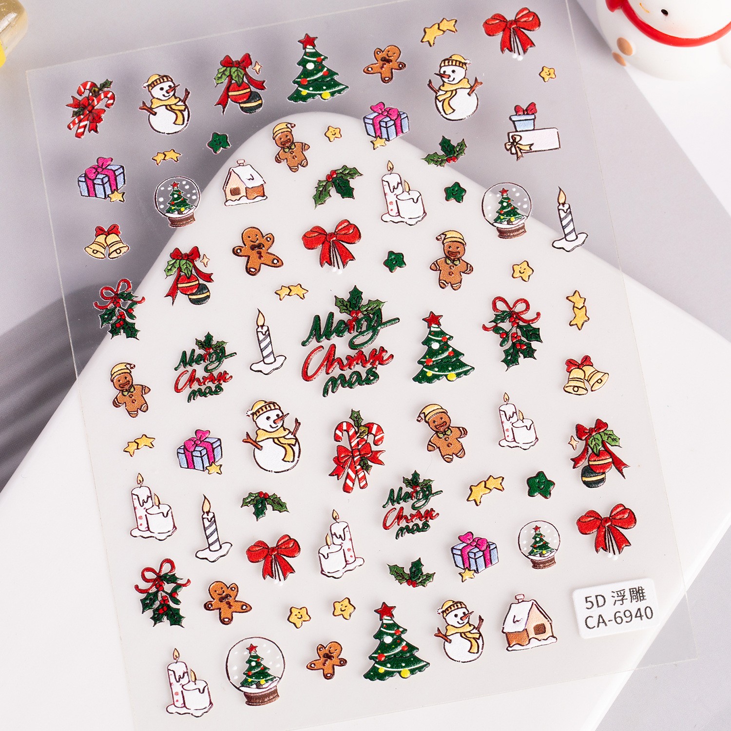 10Set Christmas Nail Stickers 5D Art DIY Manicure Decal Santa Snowman Xmas Decor