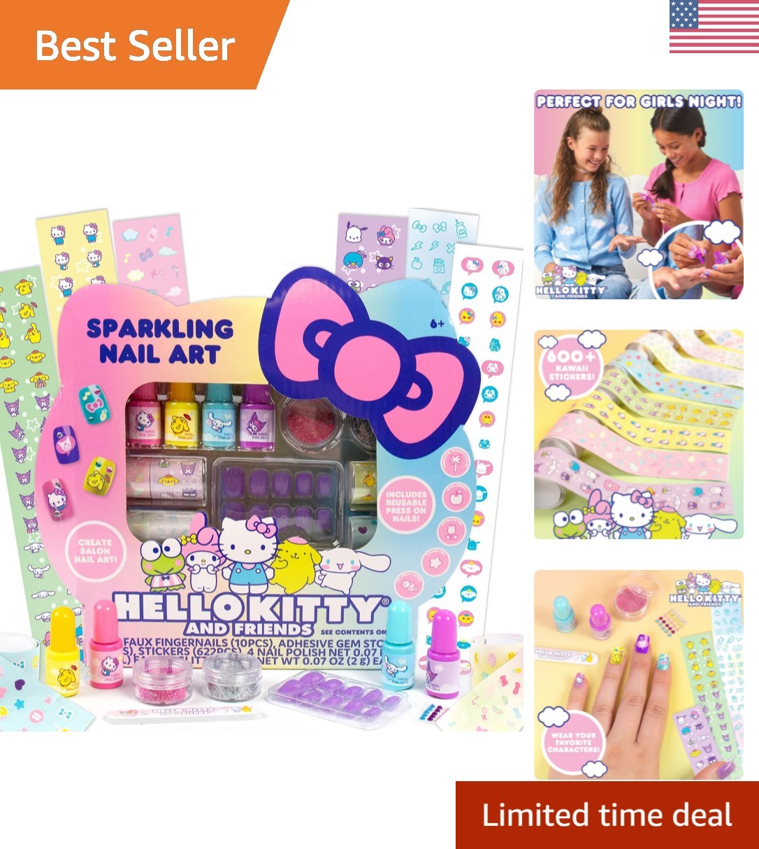 Vibrant Hello Kitty & Friends Nail Art Kit – 4 Colors & Mini File Included