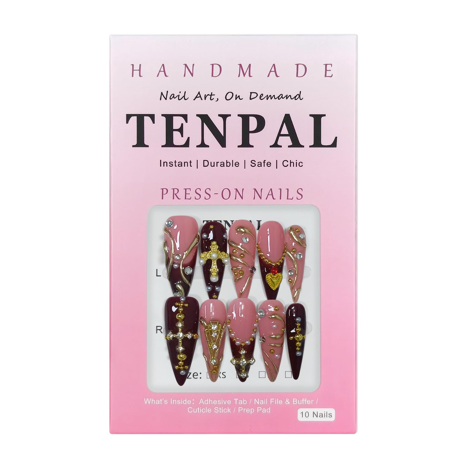 Long Stiletto Press on Nails Wine Red Cross Wave 3D(S)